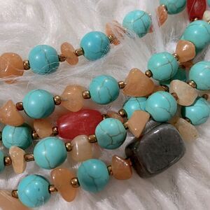 5 strand necklace NATURAL Gemstone with seed beads spacers 17”